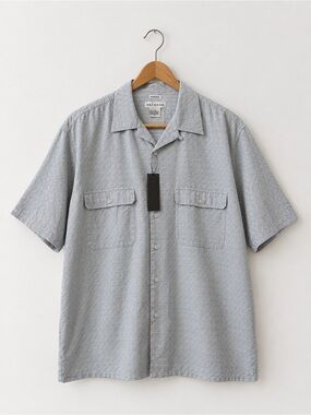 Methode Men's Sueded Light Gray Short Sleeve Camp Shirt - Size L